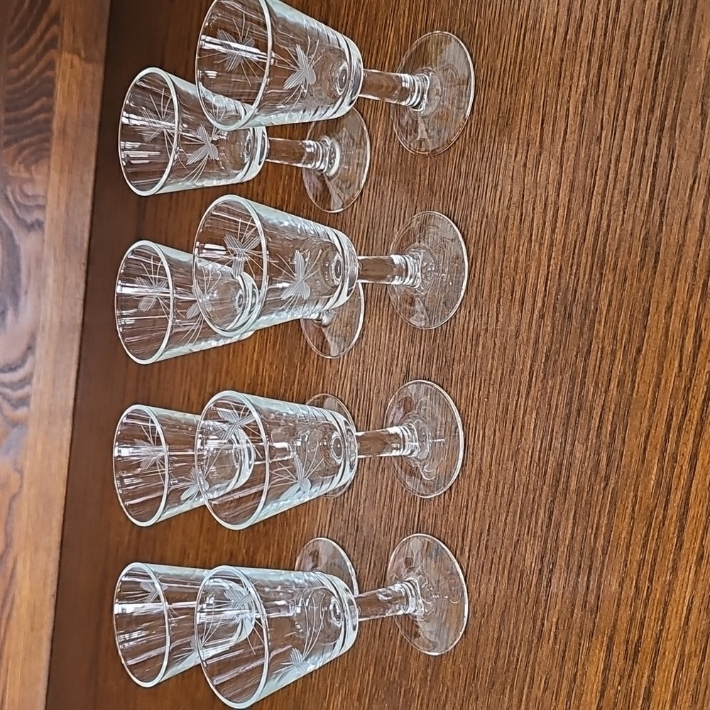 8 Elegant & pristine etched clear cordial glass set 3.5"